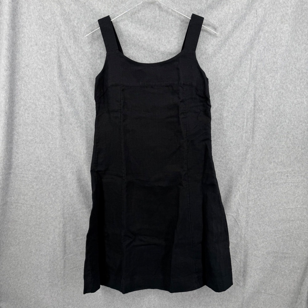 J. Jill Black 100% Linen Shift Dress Square Neck Sleeveless Tank Size 4